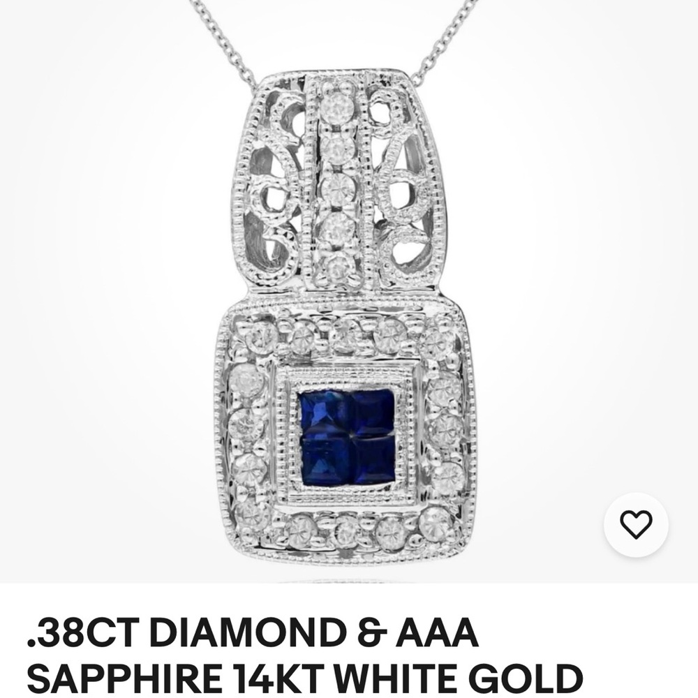 Elegant White Gold and Blue Sapphire Necklace